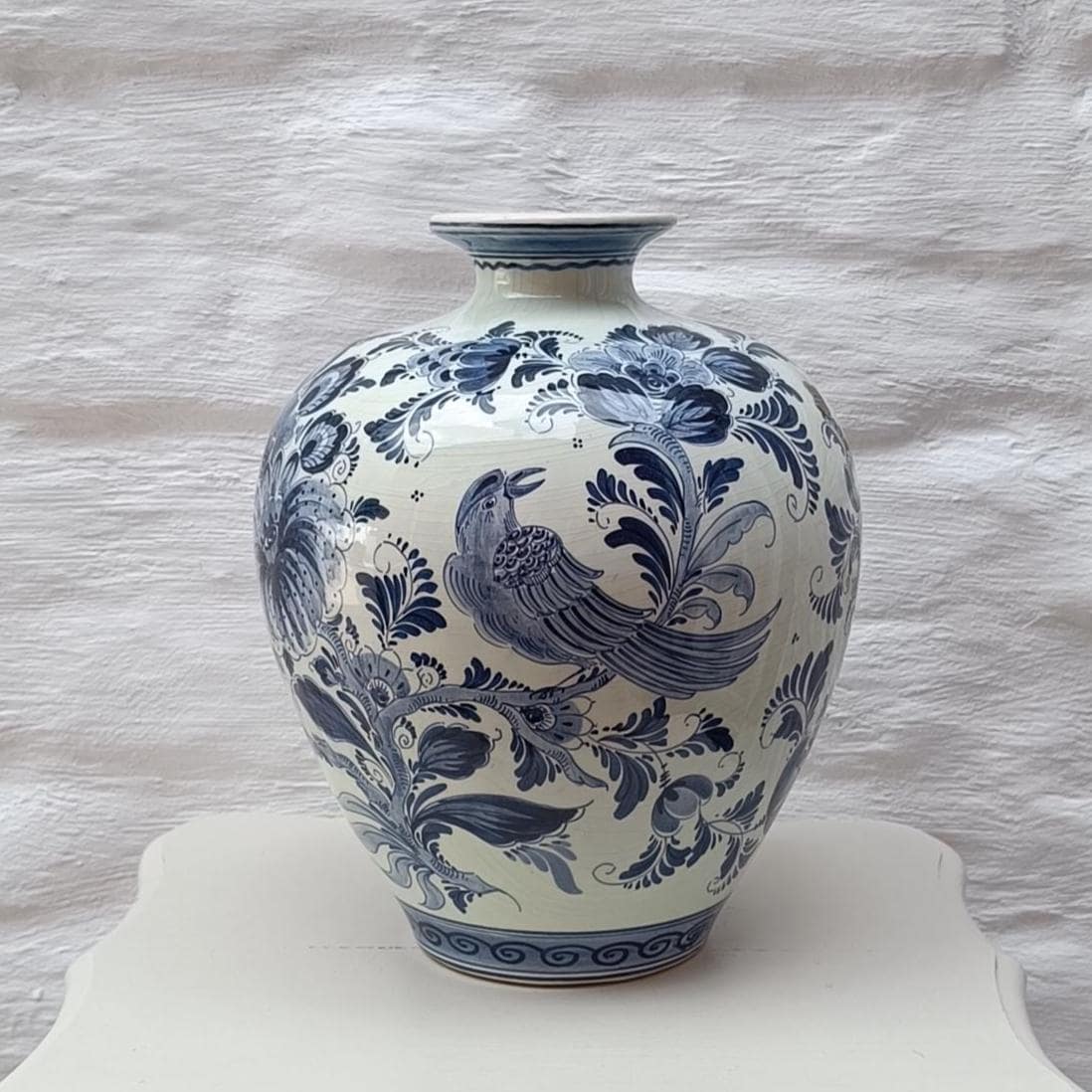 Delft Blue Vase | Hand Painted Dutch Blauw Pottery | Holland Jumbo Echt | Floral Bird Ceramic Vase | Blue & White Decor | Housewarming Gift