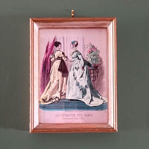 Litografia antica di moda francese / "L'Illustrateur des Dames" / Stampa incorniciata / Illustrazione di un abito parigino / Decorazione boho eclettica francese