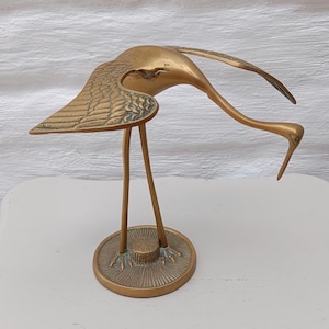 Brass Crane Sculpture | Mid Century Vintage Bird Figurine | Patina Brass Decor | Crane Statue | Boho Eclectic Decor | Bird Lover Gift