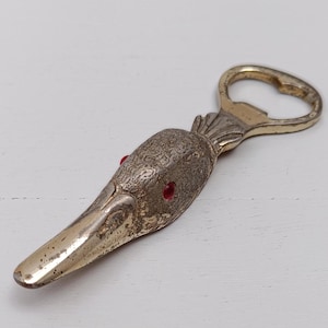 Entenkopf Flaschenöffner | Silberfarbenes Metall mit roten Augen | Einzigartiges Barware Geschenk