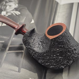 Handmade Custom Engraved Name Black Rusticated Italian Briar Wood Tobacco Pipe – Red Inner Bowl Accent – Gift for Men & Collectors