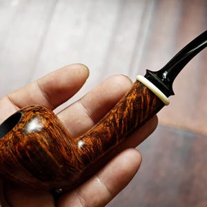 Vintage Straight Stem Carved Pipe Yellow-Brown Grain | Custom Engraving | Hand-Polished Smooth Finish | Gift for Men | Collectible Decor