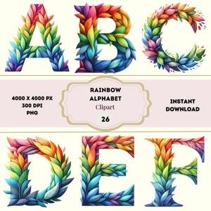 Rainbow Alphabet Clipart, Birthday Rainbow Alphabet, Rainbow Letters PNG, Rainbow Leaves, Watercolor Rainbow Alphabet, Free Commercial Use