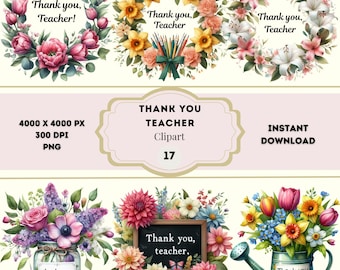 Thank you Teacher Clipart, Teacher Appreciation Clipart, Best Teacher Ever, Teacher Digital Sticker Bundle, Thank You For Helping Us Grow