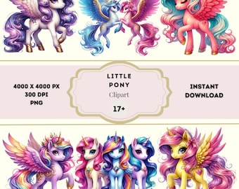 Clipart di Little Pony, Clipart di Little Pony carino, Pacchetto PNG di Pony arcobaleno, Disegno a sublimazione di Pony, Arte di Pony principessa arcobaleno, Uso commerciale