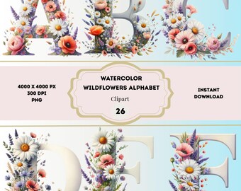 Wilde bloemen alfabet clipart, Engelse bloemenletters png, baby mijlpaal clipart, aquarel alfabet bundel, wilde bloemen letters