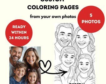 5 Custom Coloring Pages from Photo, Bundle Custom Sketch Coloring Page, Custom Kids Activity Page, Photo Coloring Page, Personalized Gift