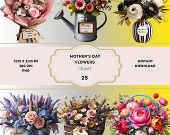 Moederdag bloemen clipart, Moederdag png-graphics, wilde bloemen clipart, bloemenmand clipart, bloemstuk clipart, sublimatie