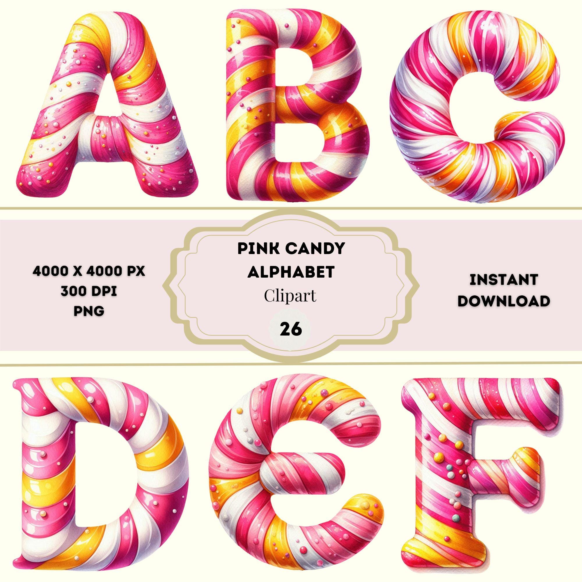 pink candy alphabet clipart, birthday candy alphabet, candyland