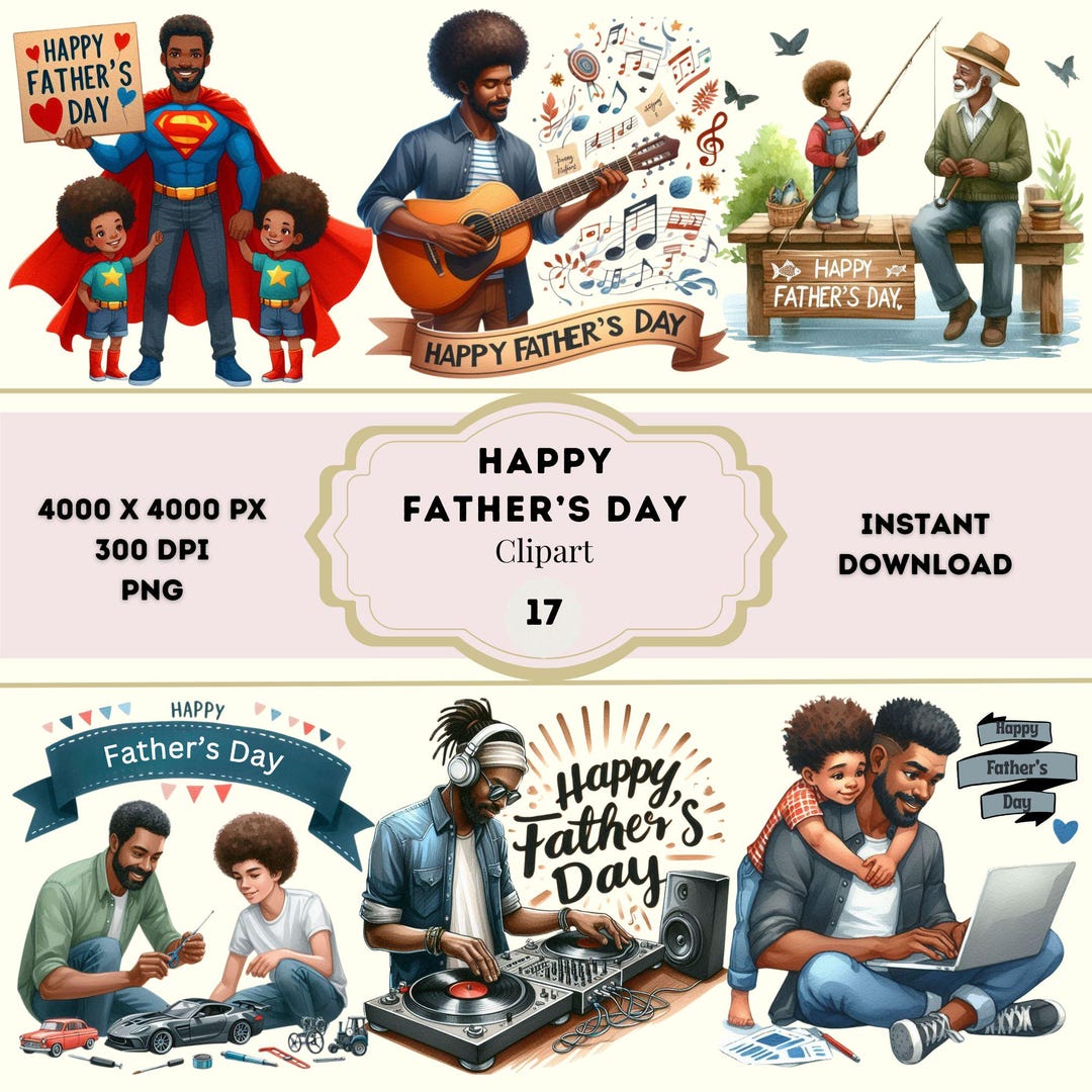 Black Fathers Day Clipart, Happy Fathers Day Bundle, Afro-american ...