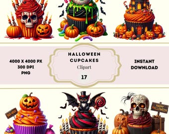 ハロウィンカップケーキのクリップアート、ハロウィンのお菓子のPNGバンドル、ハロウィンスイーツのクリップアート、ハロウィンのクリップアートバンドル、トリックオアトリートのクリップアート、spo oki