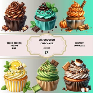 Aquarell Cupcake Clipart Bundle, Aquarell Cupcakes PNG, Bäckerei Clipart, Dessert Clipart, hochwertige Cupcake PNG, kommerzielle Nutzung