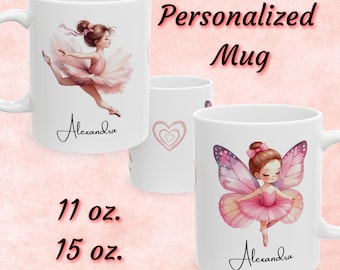 Personalized Ballerina Mug - Custom Ballet Fairy Cup, Pink Dance Gift for Dancer, Recital or Ballet Teacher Present, Gift for Girls