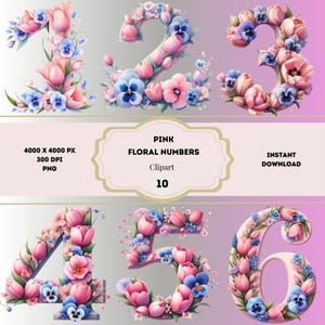 Clipart fleurs roses, numéros de table fleurs de jardin, numéros de mariage aquarelle, numéros floraux de printemps, clipart bébé jalon
