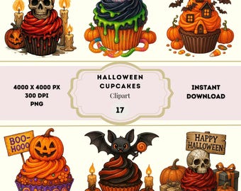 ハロウィンカップケーキのクリップアート、ハロウィンのお菓子のPNGバンドル、ハロウィンスイーツのクリップアート、ハロウィンのクリップアートバンドル、トリックオアトリートのクリップアート、spo oki