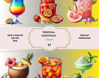 Tropical Cocktails Clipart Bundle, Summer Drinks Graphics, Summer Cocktail Clipart, Cocktails PNG Graphics, Colorful Cocktails PNG Bundle