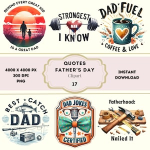 Father&#39;s Day Quotes Clipart, Happy Fathers Day Bundle, High Quality Father PNG, Digital Dad Graphics Download, Father’s Day Elements