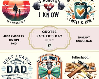 Father's Day Quotes Clipart, Happy Fathers Day Bundle, High Quality Father PNG, Digital Dad Graphics Download, Father’s Day Elements