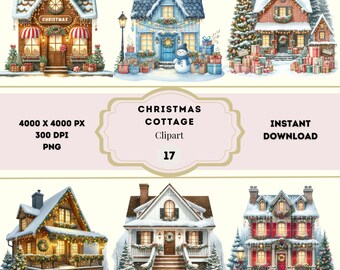 Christmas Cottage Clipart, Christmas Scenes Clipart, Christmas House PNG, Winter Cottage Clipart, Xmas House Clipart, Snowy Christmas Cabin