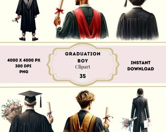 Graduation Boy Clipart, Graduation Bundle Clipart, Watercolor Graduation PNG, Graduation Party Clipart, Graduate Boy Clipart, Sublimation