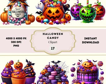 Clipart di caramelle di Halloween, pacchetto PNG di dolcetti di Halloween, clipart di dolci di Halloween, pacchetto clipart di Halloween, clipart di dolcetto o scherzetto, spo oki