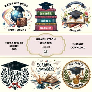 Graduation Quotes Clipart, Watercolor Graduation PNG, Graduation Party Clipart, Graduation Clipart Bundle, Graduate Designs, Free License