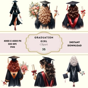 Graduation Girl Clipart, Watercolor Graduation PNG, Graduation Party Clipart, Graduation Girl Clipart, Graduate Girl Clipart, Sublimation
