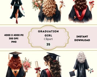 Graduation Girl Clipart, Watercolor Graduation PNG, Graduation Party Clipart, Graduation Girl Clipart, Graduate Girl Clipart, Sublimation