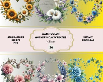 Clipart di ghirlande per la festa della mamma, Clipart di ghirlande floreali, Pacchetto di clipart acquerellate, Clipart di auguri per la festa della mamma, PNG di ghirlande, Sublimazione