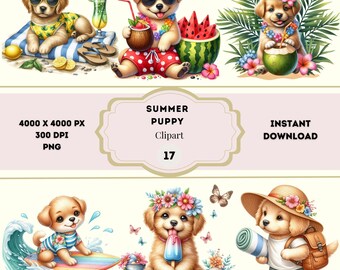 Clipart di cuccioli estivi, grafica di vacanze al mare, clipart di cani estivi, cani divertenti e stravaganti in formato PNG, cani in vacanza in formato PNG, cucciolo di Palm Beach, cani che fanno surf