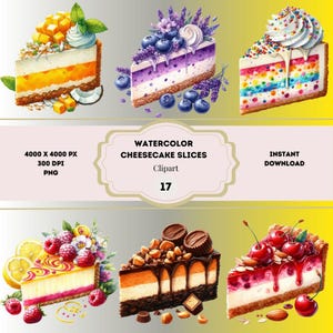 Clipart di fette di cheesecake ad acquerello, Clipart di prodotti da forno, Clipart di cheesecake ad acquerello, Dolci ad acquerello, Illustrazione di cheesecake, Sublimazione