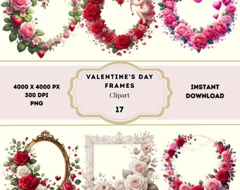 Valentine's Day Frames Clipart, Valentin Days Clipart, Valentines Designs, Heart-Shaped Floral Frame PNG, Heart Floral Frame Clipart
