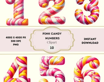 Pink Candy Numbers Clipart, Birthday Candy Numbers, Baby Milestone Clipart, Candy Birthday Number, Candyland Clipart PNG, Pastel Sweets