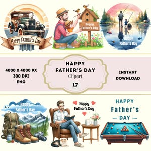 Happy Father's Day-clipart, Happy Fathers Day-bundel, hoge kwaliteit vader-png, digitale papa-afbeeldingen downloaden, Vaderdagelementen