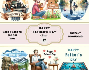 Happy Father's Day Clipart, Happy Fathers Day Bundle, High Quality Father PNG, Digital Dad Graphics Download, Father’s Day Elements