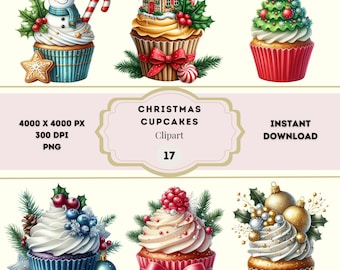 Christmas Cupcakes Clipart, Christmas Cupcakes PNG, Christmas Cookies Clipart, Christmas Food Clipart, Winter Cupcake Clipart
