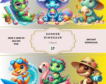Clipart di dinosauri estivi, disegni di dinosauri carini, dinosauri da spiaggia, un pacchetto di dinosauri stravaganti, clipart di cuccioli di dinosauro carini, scherzi estivi
