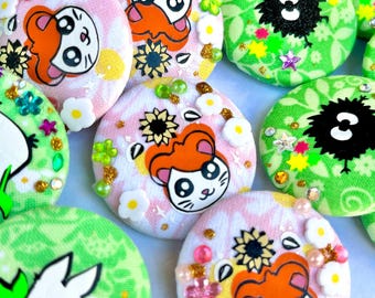 Handmade 3D Art Fabric Hamtaro Button