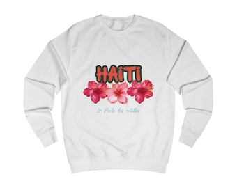 Sudadera de cuello redondo con estampado floral de hibisco de Haití / Texto de La Belle Ère