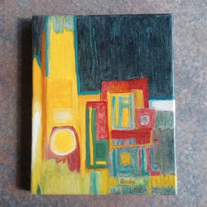 World Upside Down 8&quot; x 10&quot; Abstract oil on canvas. Original art.