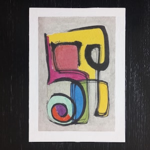 Passeggiata 2: Acquerello astratto. Opera incorniciata. Pronta da appendere.