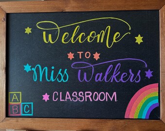 custom written blackboard sign with art work