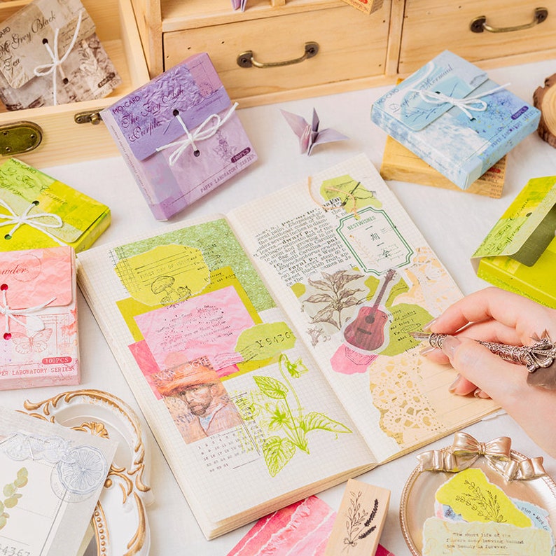 100sheets Vellum Memo Pack,label Junk Journal Paper,pink Frame Collage