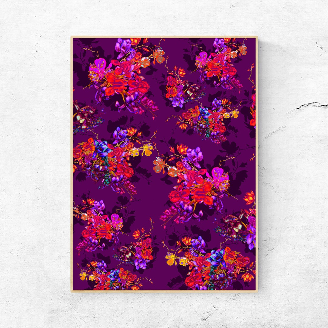 Digital Download, Wall Art, Hand Painted, Colourful Flowers, Modern