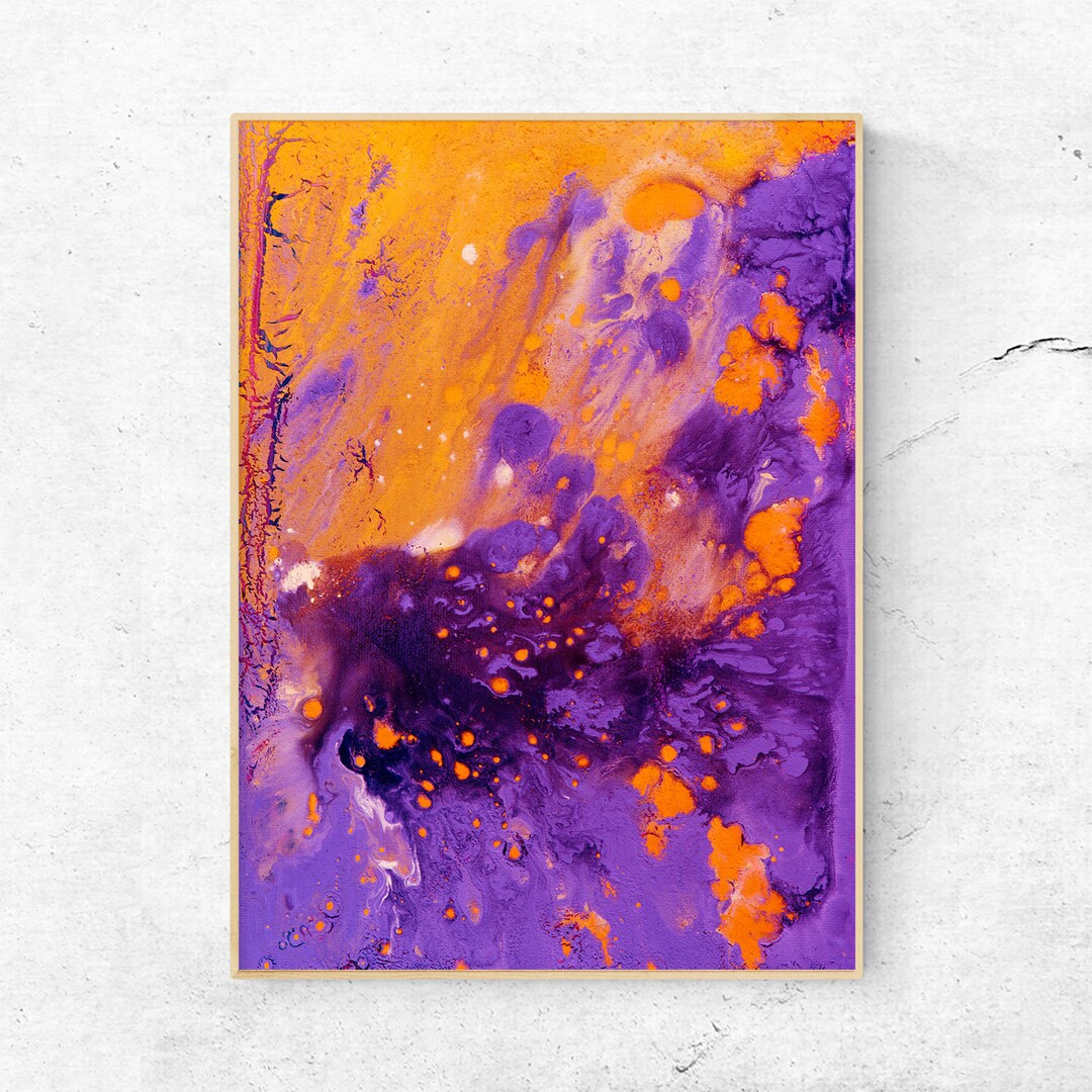 Abstract Watercolour Wall Art Purple and Orange Print Painting on