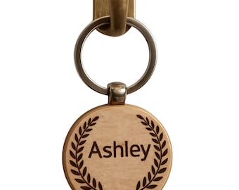Engraved Beech Wood Keychain: Personalized Logo, Name Keyring