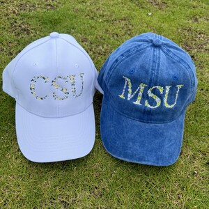 Custom Floral Embroidered College Hat – Personalized University Baseball Cap, Graduation Gift for Her,  MSU Daisy Hat, Sorority Style
