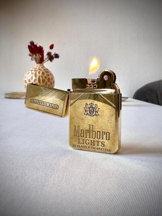 Gold Lighter Marlboro Lights Style Flip Top , Refillable Vintage Smoking  Accessory, Unique Gift for Men and Collectors