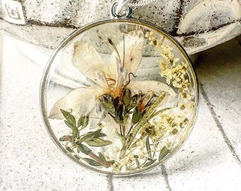 Real Rosemary, Thyme & Jasmine Necklace,Pressed Flower Resin Necklace Nature Jewelry Gift For Her,Dried Flower Resin Jewelry Girlfriend Gift