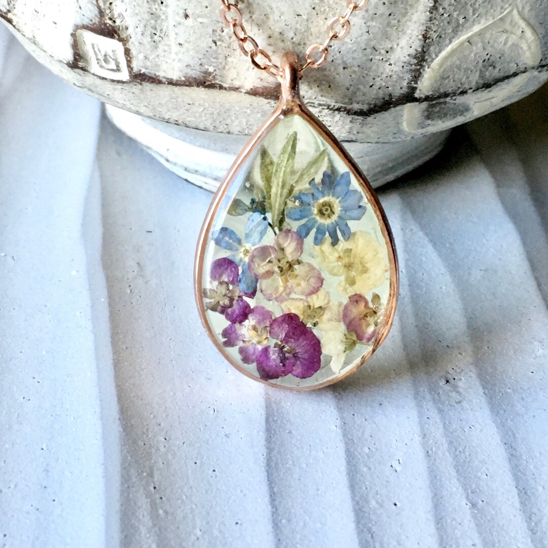 Me Not Pressed Flower Resin Necklace,dried Flowers Resin Jewelry